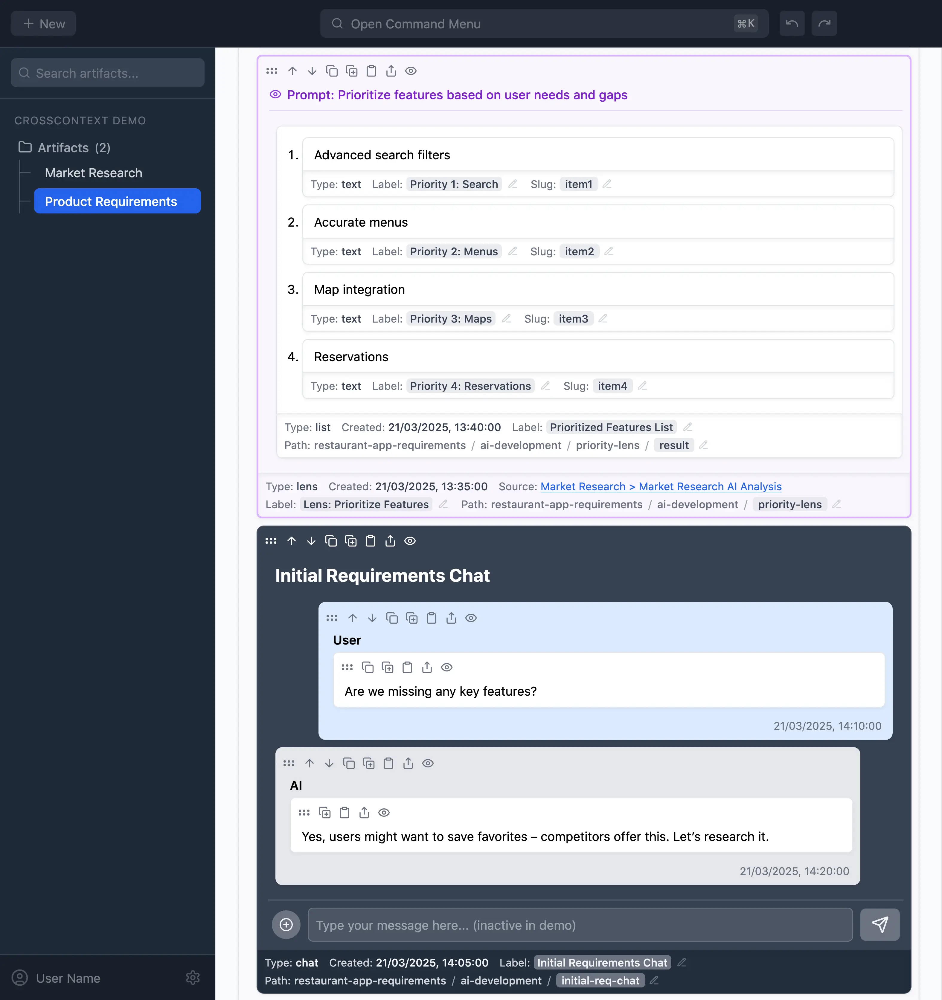 CrossContext UX Interface Overview