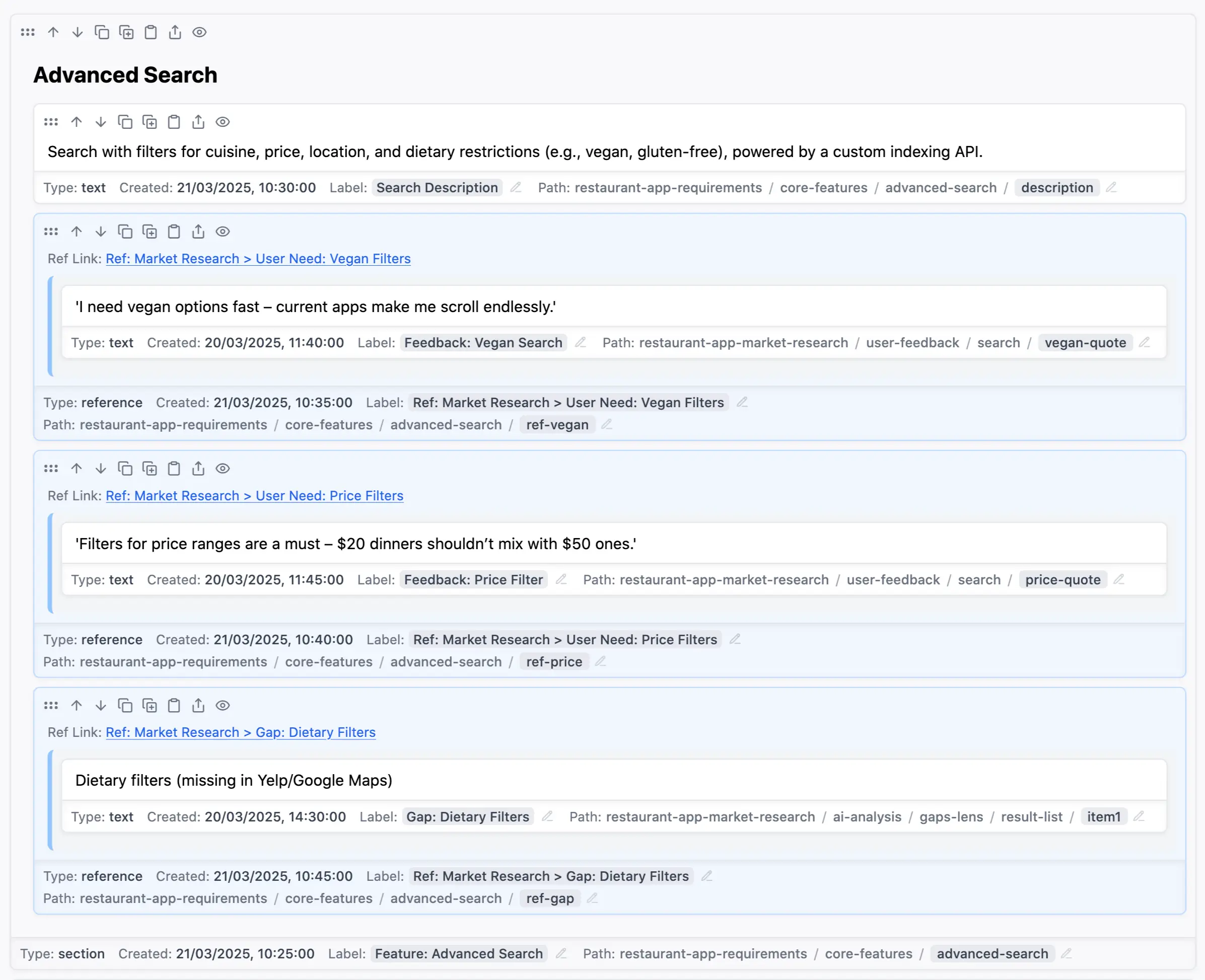 Product requirement linked back to user feedback